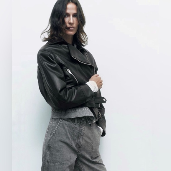 Zara  cropped genuine leather jacket LIMITED EDITION - Picture 3 of 12